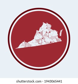 Virginia Icon. Trendy Tech Logo Of The Us State. Geometric Mesh Round Design. Technology, Internet, Network, Telecommunication Concept. Vector Illustration.