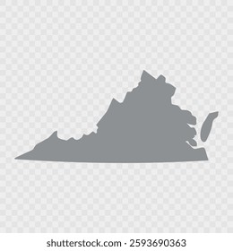 Virginia Map Black, State Border, United States, US America, Transparent Isolated, Variations. Vector. Map of the U.S. state Virginia