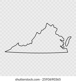 Virginia Map Black, State Border, United States, US America, Transparent Isolated, Variations. Vector. Map of the U.S. state Virginia