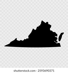 Virginia Map Black, State Border, United States, US America, Transparent Isolated, Variations. Vector. Map of the U.S. state Virginia