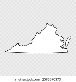 Virginia Map Black, State Border, United States, US America, Transparent Isolated, Variations. Vector. Map of the U.S. state Virginia