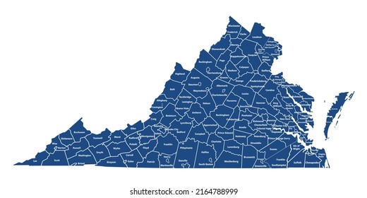 Virginia map in blue color. US state Virginia map icon. Virginia modern map vector.