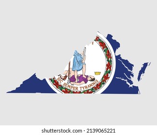 Virginia Map Flag. Map of VA, USA with the state flag. United States, America, American, United States of America, US State Banner. Vector illustration.