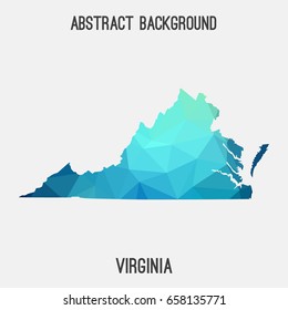 Virginia map in geometric polygonal,mosaic style in cold shades.Abstract tessellation,modern design background,low poly. Vector illustration.