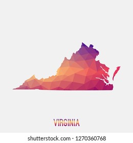 Virginia map in geometric polygonal,mosaic style.Abstract tessellation,modern design background,low poly. Geometric cover, mockup. Vector illustration.