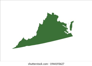 VIRGINIA Map Map Green Color on White Backgound