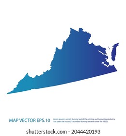 VIRGINIA map , infographic style , blue gradient color , on white background with Map World. Wire frame 3D mesh ,