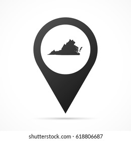 Virginia Map on location pin. Map pointer isolated on a white background.
Conceptual vector illustration.