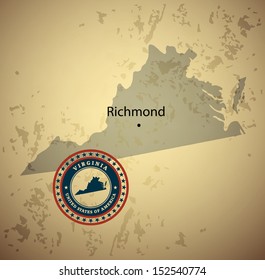 Virginia map with stamp vintage vector background