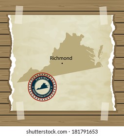 Virginia map with stamp vintage vector background
