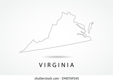 Virginia Map- State of USA Map International vector template with thin black outline or outline graphic sketch style and black color isolated on white background - Vector illustration eps 10