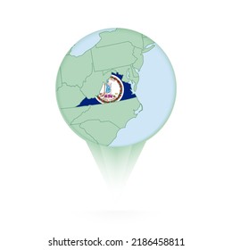 Virginia map, stylish location icon with Virginia map and flag. Green pin icon.