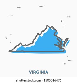 Virginia map in thin line style. Virginia infographic map icon with small thin line geometric figures. Virginia state. Vector illustration linear modern concept