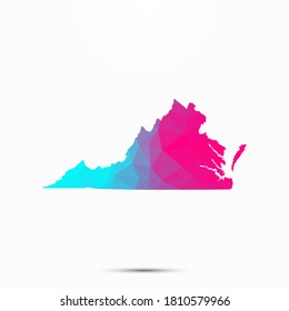 Virginia map triangle low poly geometric polygonal abstract style. Cyan pink gradient abstract tessellation modern design background low poly Virginia abstract map. Vector illustration