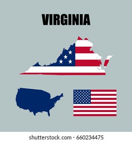 Virginia map with USA flag