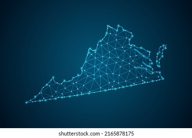 Virginia Map - USA Map mash line and point scales on blue technology background. Wire Frame 3D mesh polygonal network line, design sphere, dot and structure -  Vector illustration eps 10