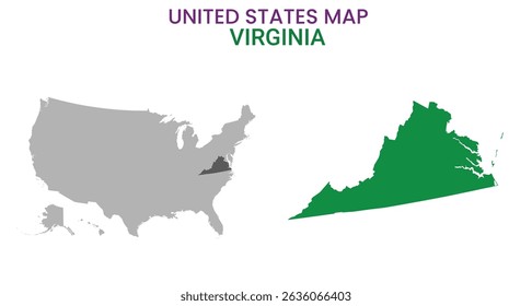 Virginia map of USA state. Virginia map vector illustration. Virginia vector map on white background.