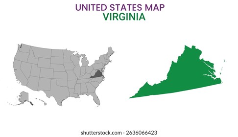 Virginia map of USA state. Virginia map vector illustration. Virginia vector map on white background.