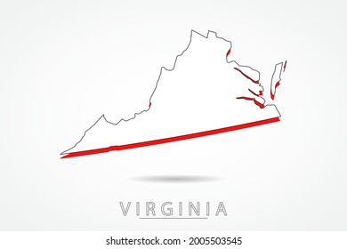 Virginia Map - USA, United States of America map, World Map International vector template with red and outline graphic sketch style isolated on white background - Vector illustration eps 10