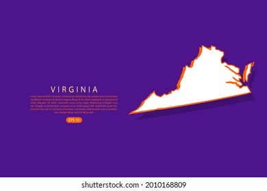 Virginia map - USA, United States of America map, World map vector template with isometric style including shadow, white and orange color on purple background - Vector illustration eps 10