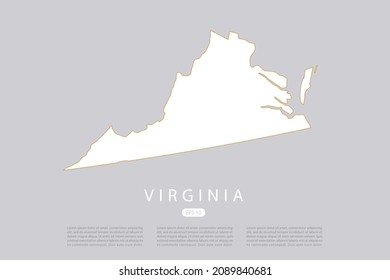 Virginia Map - USA, United States of America Map vector template with white color and thin gold outline graphic sketch style isolated on grey background - Vector illustration eps 10