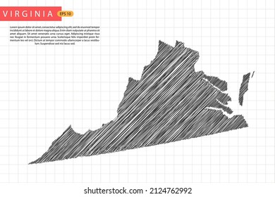 Virginia Map - USA, United States of America Map template with black outline graphic sketch and old school style isolated on white grid background - Vector illustration eps 10