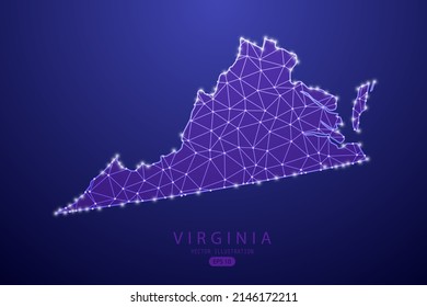 Virginia Map - USA, United States of America map vector template with purple mash line, point scales, and polygon style isolated on purple technology background - Vector illustration eps 10