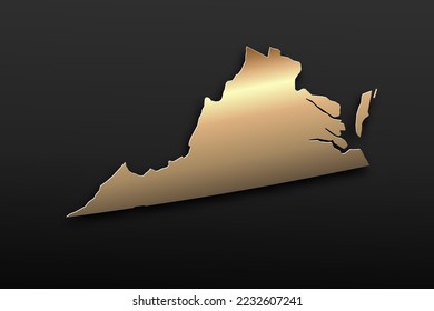 Virginia Map - USA, United States of America Map vector template with 3D, gold luxury style including shadow on black background for design, education, website - Vector illustration eps 10