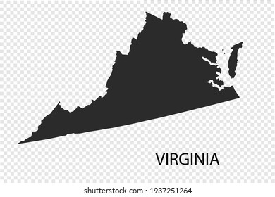 VIRGINIA map vector, black color. isolated on transparent background