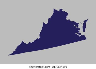 Virginia map vector, blue color, Isolated on gray background