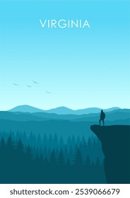 Virginia minimalist poster, wall art decoration, mountain forest illustration