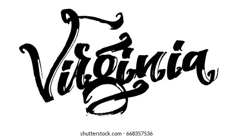 Virginia. Modern Calligraphy Hand Lettering for Silk Screen Printing