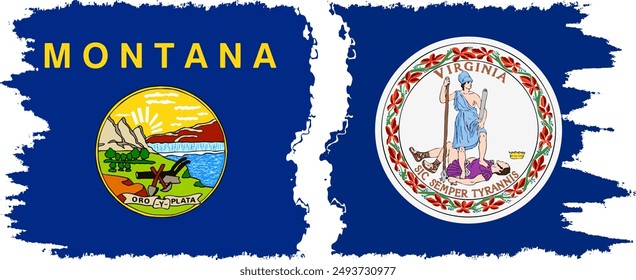 Virginia and Montana states grunge brush flags connection, vector