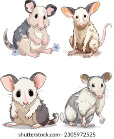  Virginia Opossum vector set, Virginia Opossum clip art bundle 