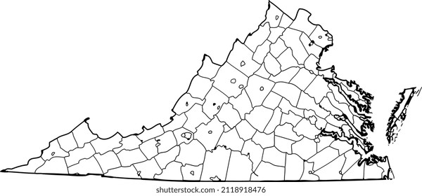 Virginia - mapa esquemático con los condados