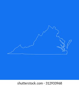 Virginia outline map, stroke. Line style. White and blue. Vector EPS8