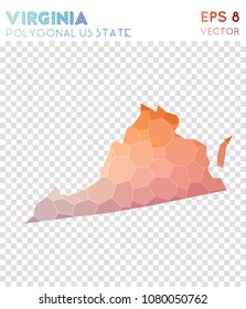 Virginia polygonal, mosaic style us state map. Classy low poly style, modern design for infographics or presentation.