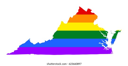 Virginia pride gay vector map with rainbow flag colors. United States of America. 