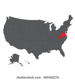 Virginia red map on gray USA map vector