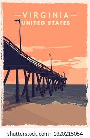 Virginia retro poster. USA Virginia travel illustration. United States of America greeting card. vector illustration.