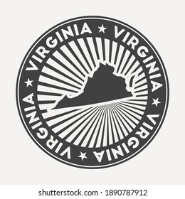 Logo de Virginia round. Insignia de viaje vintage con el nombre circular y el mapa de estados de ee.uu., ilustración vectorial. Puede utilizarse como insignia, logotipo, etiqueta, pegatina o placa de la Virginia.