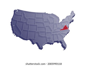 Virginia wird auf einer halbtransparenten Vektorkarte der USA angezeigt. Vektorplan von Virginia . Die Datei eignet sich für die Bearbeitung und Drucke aller Größen.