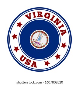 Virginia sign. Round us state logo with flag of Virginia. Vector illustration.