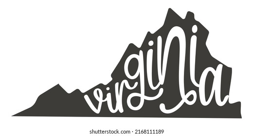 Virginia. Silhouette state. Virginia map with text script. Vector outline Isolated illustratuon on a white background. Virginia state map for poster, banner, t-shirt, tee.