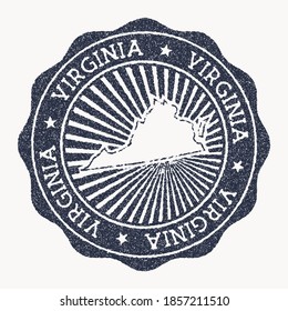 Virginia stamp. Travel rubber stamp with the name and map of US state, vector illustration. Can be used as insignia, logotype, label, sticker or badge of the Virginia.