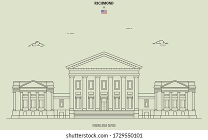 Virginia State Capitol in Richmond, USA. Landmark icon in linear style