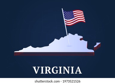 Virginia State Isometric Map And USA National Flag 3D Isometric Shape Of Us State Vector Illustration