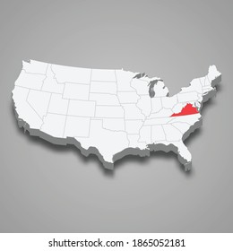 Virginia state location within United States 3d isometric map