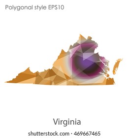 Virginia state map in geometric polygonal style.Abstract gems triangle,modern design background. Vector illustration EPS10