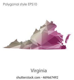 Virginia state map in geometric polygonal style.Abstract gems triangle,modern design background. Vector illustration EPS10